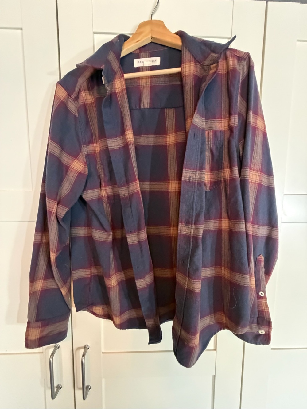 Aeropostale Navy and Burgundy Plaid Button-Up Jacket W
